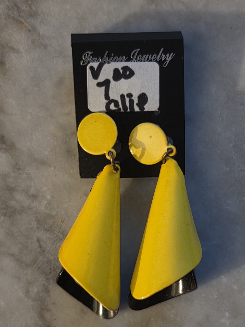 Vintage Geometric Yellow Black Statement Drop Bell Earrings Mod Avant Garde